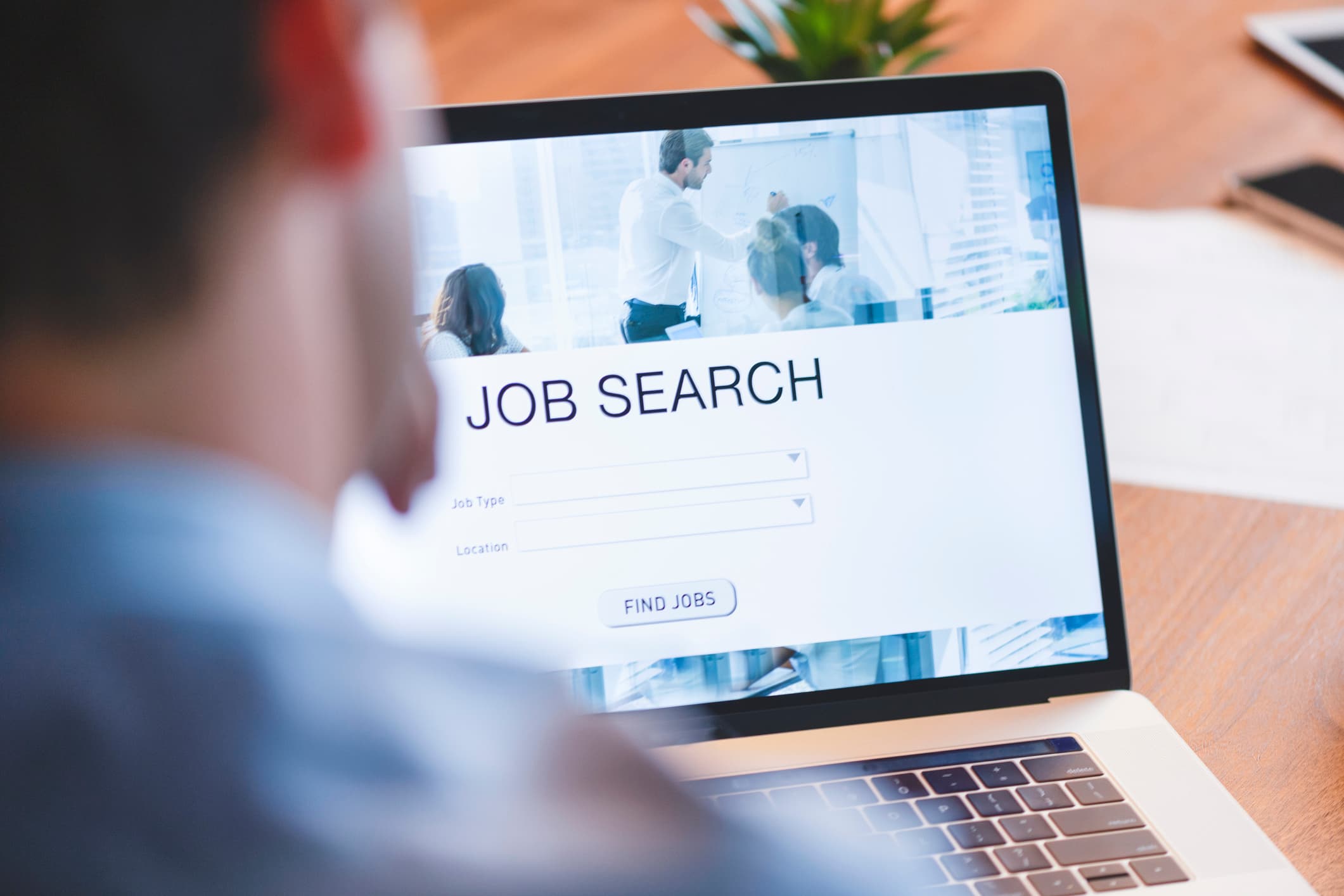 Computer screen with the words "job search" on the page